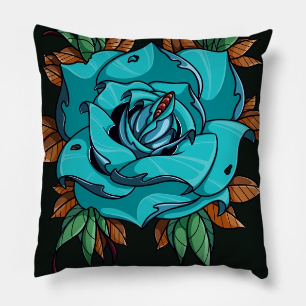 Blue rose Pillow by InkSmith