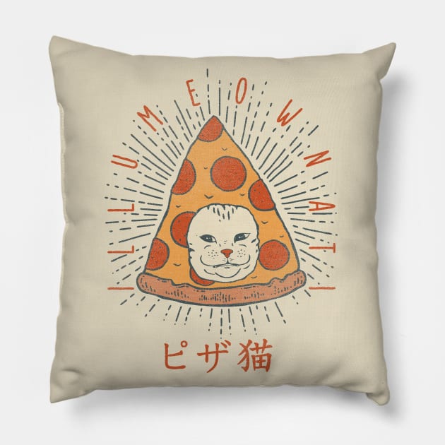 Illumeownati - Funny Illuminati Pizza Cat T Shirt Gift Ukiyo Quarantine Greeting Card Postcard Frontline Asking for Salami Pet 2020 Stay Inside Home Office Decor Idea Pillow by anycolordesigns