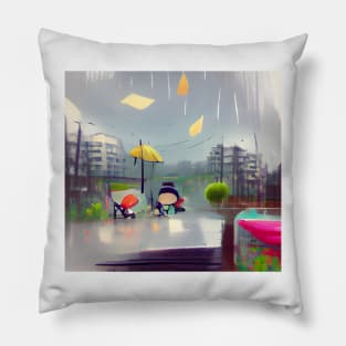 Rainy and Cold Autumn Day in the City Pillow