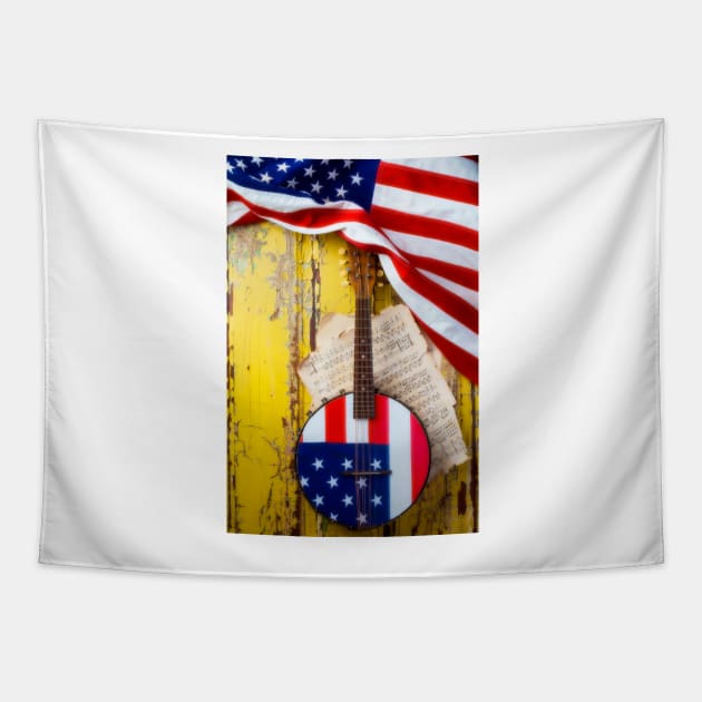 American Banjo With American Flag Tapestry by photogarry
