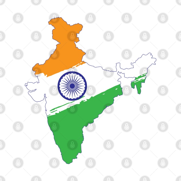 Map of India in Tricolor with Ashoka Chakra Desi Indian by alltheprints