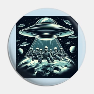 Grey Aliens in a UFO Pin