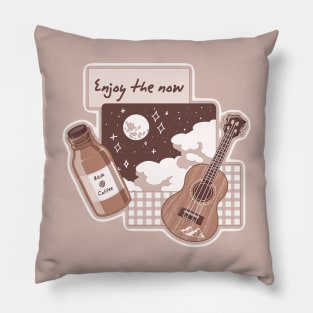 Enjoy the now with hot coffee, songs, and starry night Pillow