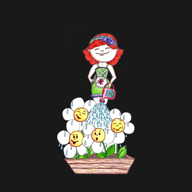 Girl Watering Flowers by 1Redbublppasswo