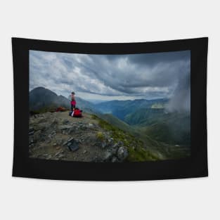 Hiker on a mountain trail Tapestry