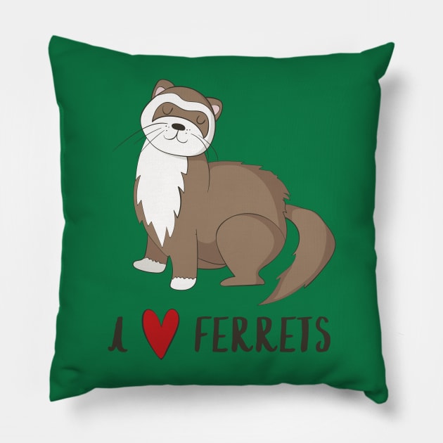 I Love Ferrets - Cute Ferret Pet Love Animal Design Pillow by Dreamy Panda Designs