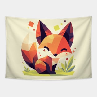 Geometrical Colorful Fox. Adorable Mosaic Cute Kawaii Simple Animal Tapestry