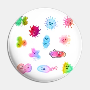 Cute Microbes Bacteria, Virus, Ecoli MicroBiology Seamless Pattern Sticker Pack. Pin