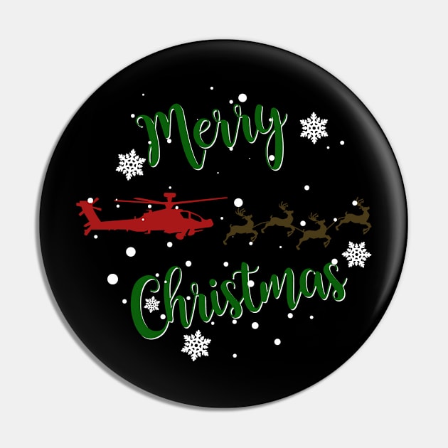 Gun Pilot - AH-64D Apache Reindeer Merry Christmas Pin by Aviation Designs