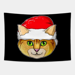 Cute Kawaii Christmas Cat with Santas Hat For Christmas Tapestry