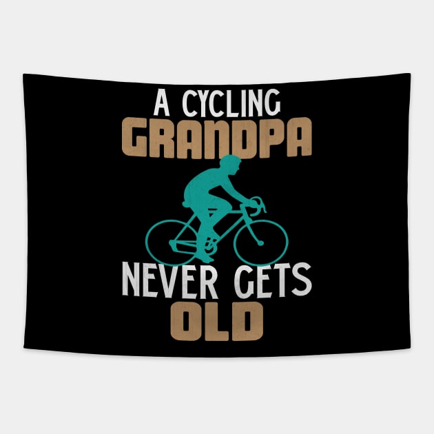 A Cycling Grandpa Never Gets Old Novelty Cycling Tapestry by TheLostLatticework