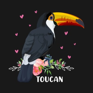 Vintage Retro Style Tropical Flowers Leaf Bird Toucans T-Shirt