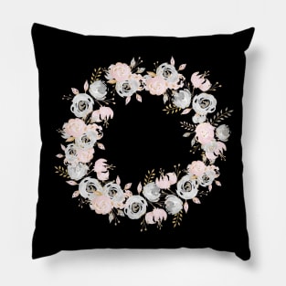 Pretty Rose Gold Watercolor Flower Wreath Pillow