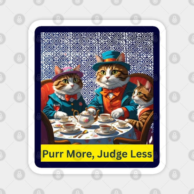 Purr More, Judge Less – Indigo Hmong Cat Wisdom Magnet by Pimcolle