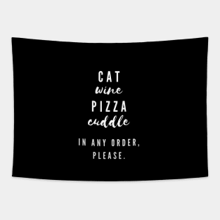 Cat, Wine, Pizza, Cuddle Tapestry