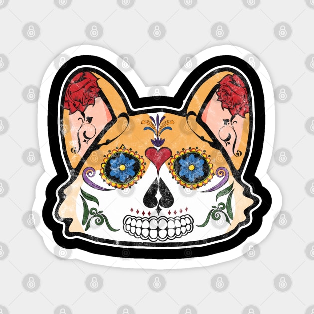 Corgi Sugar Skull Magnet by karutees