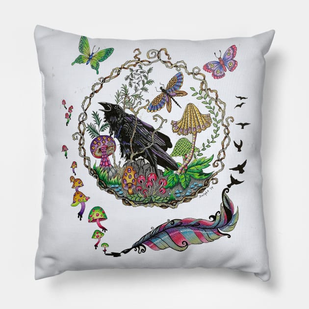 Raven's Mushrooms Pillow by Delight's Fantasy Art