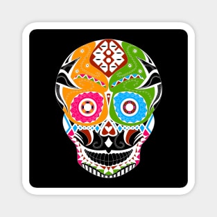 cute sugar skull in mexican pattern art ecopop with a smile Magnet