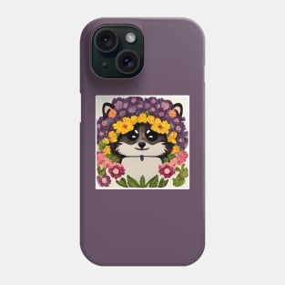 Cute Raccoon Painting With Flowers Phone Case