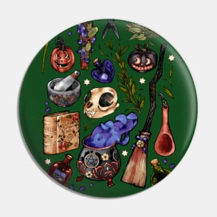 Kitchen Witch Green background Pin