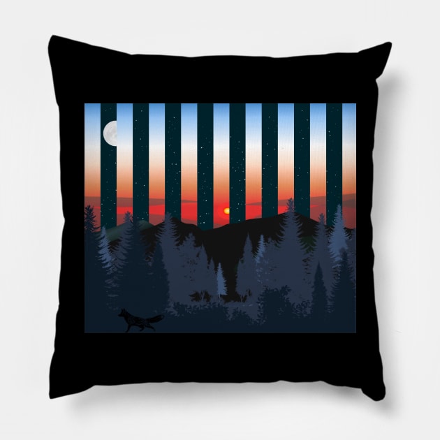 A Fox in the Wild - Sunset&Night Pillow by Glaynder