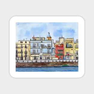 Italian City Line Art Drawing with Watercolor Magnet