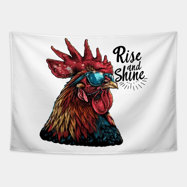 Rise and Shine - Rooster (with Black Lettering) Tapestry by VelvetRoom