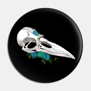 Floral Raven Skull Pin