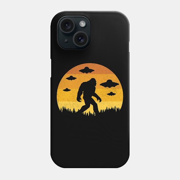 Bigfoot UFO Retro Sunset Vintage Tree Graphic Phone Case by Bluebird Moon