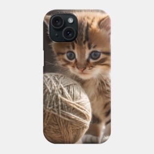 Cute Kitten With Giant Ball of Wool Phone Case