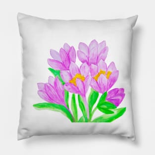 Purple crocuses on  white background Pillow