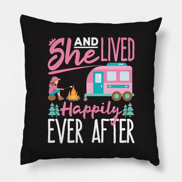 RV T Shirt - And She Lived Happily Pillow by redbarron