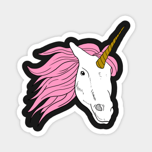 Unicorn Head with Pink Hair and golden horn Magnet