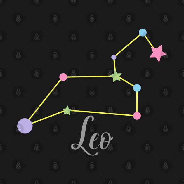 Leo Zodiac Constellation in Rainbow Pastels - Black by Kelly Gigi