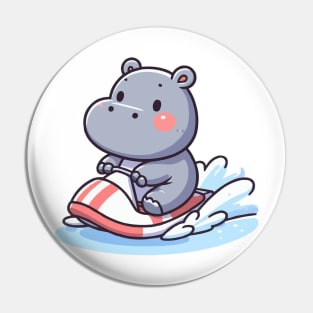 cute hippo jetskiing Pin