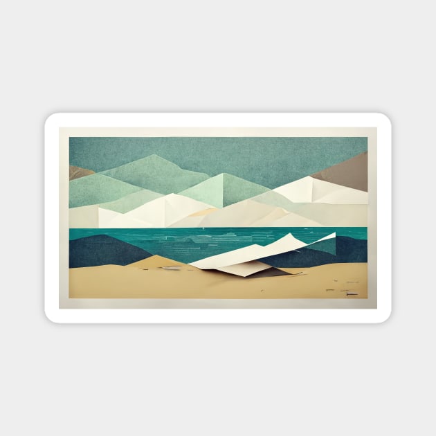 Seaside Cliff Views - Abstract Papercraft Landscape Magnet by JensenArtCo