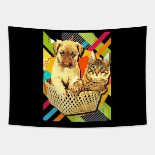 Puppy and Cutie Cat Tapestry