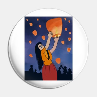 Girl with Chinese lantern Pin