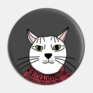 Portrait of Red Sweater Cat Pin