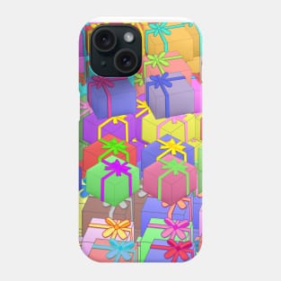 Gift box with ribbon big group pattern background Phone Case