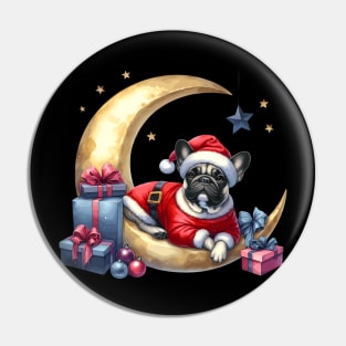 French Bulldog On The Moon Christmas Pin