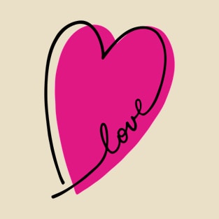 Hot Pink Heart Love Letters Line Art T-Shirt