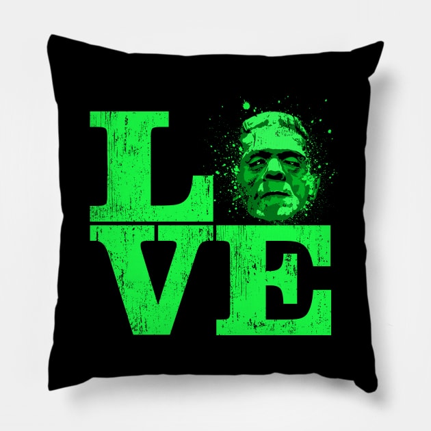 Love Halloween Frankenstein Creepy Monster Fun Gift Pillow by grendelfly73