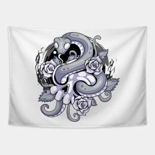 Kawaii Pastel Goth Snake Skull Black & White Tapestry