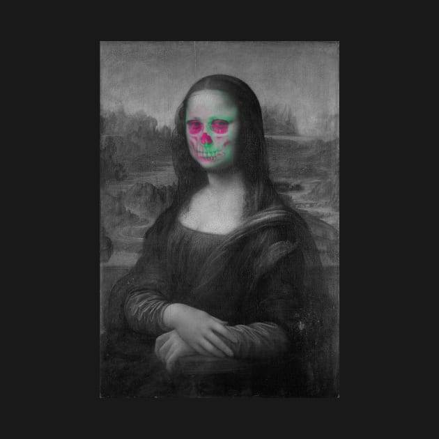 Monna Lisa Skull Interactive Magenta&Green Filter T-Shirt By Red&Blue by RedAndBlue