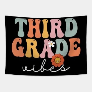 Third Grade Vibes Retro Groovy Vintage First Day Of School Tapestry