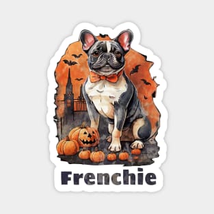 French bulldog, witch hat and Spider web, scary Halloween, jack pumpkin, spooky Magnet