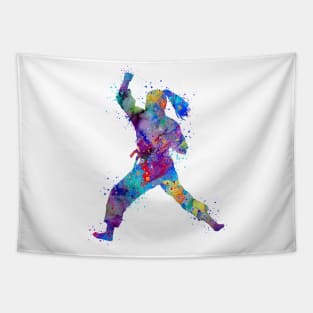 Girl Karate Colorful Watercolor Sports Gift Tapestry