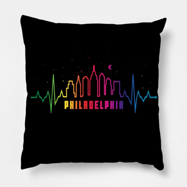 Philadelphia Philly Philly Pride City Skyline EKG Heartbeat Pillow by TeeCreations