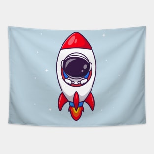 Cute Astronaut In Rocket Cartoon Tapestry